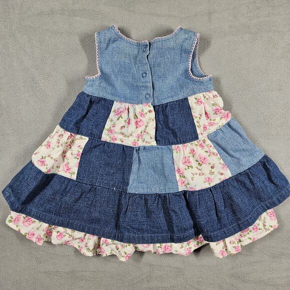 The Childrens Place Dress Girls 12 Month Denim Patchwork Corduroy Floral Y2K - Picture 6 of 10